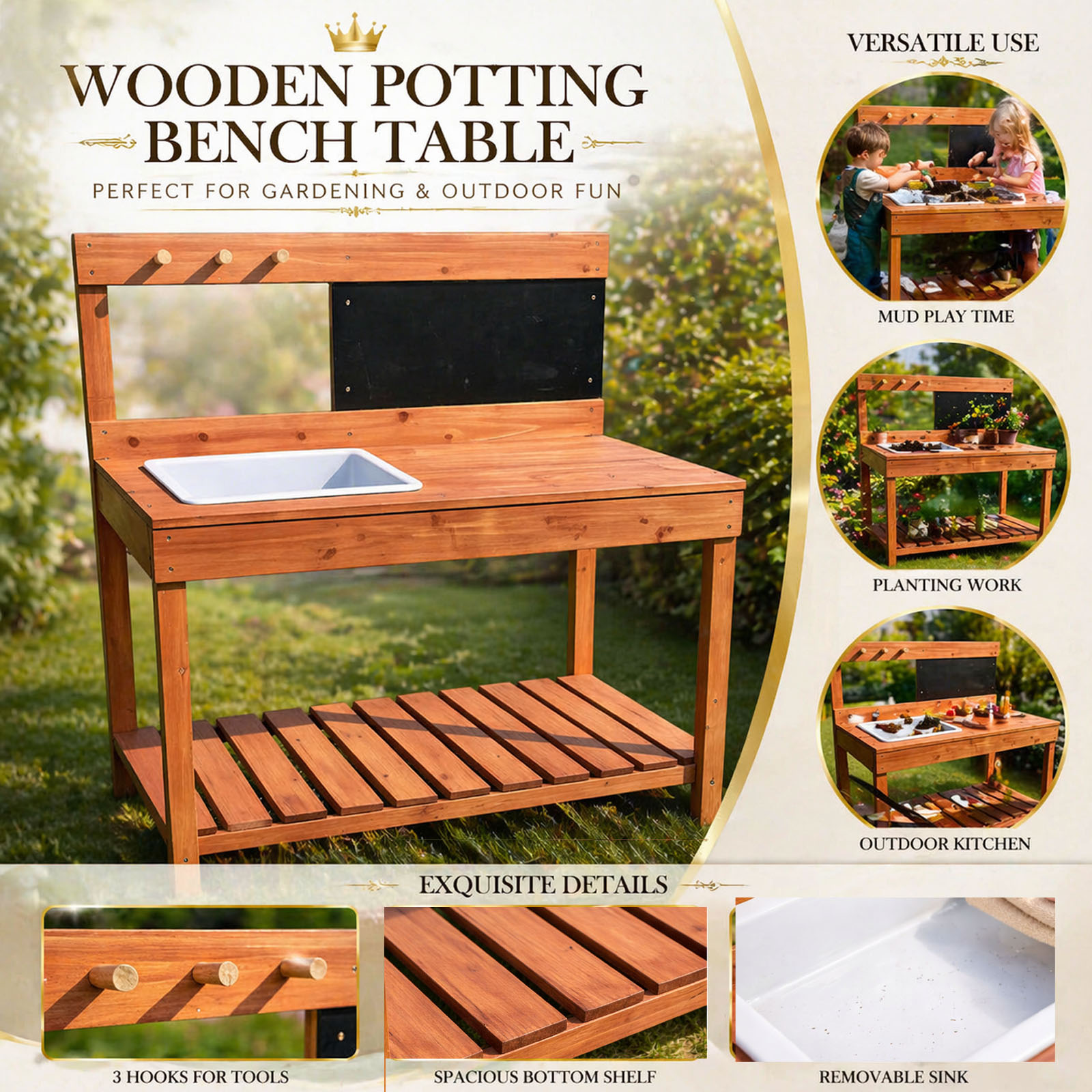 어린이용 나무 화분대, 실내외 정원 재배 테이블, 작업 - Gardening Tools Wooden 리뷰 및 가격